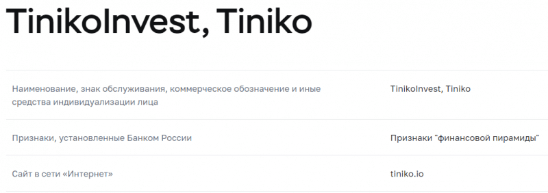 TINIKO INVEST - скромный лохотрон